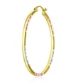 thumbnail image 5 of Wellingsale Ladies 14k Tri 3 Color Gold Polished Diamond Cut Satin 1.5mm Hoop Earrings (35mm Diameter), 5 of 7