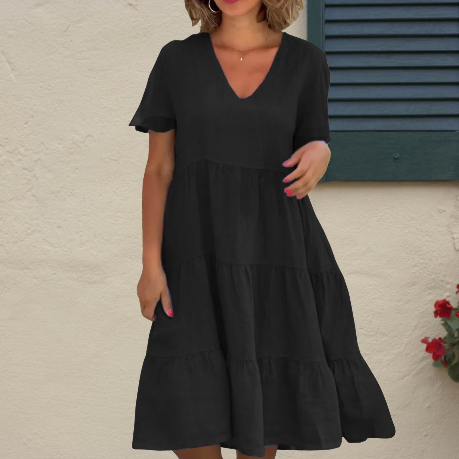 Casual Dresses For Womens Summer V Neck Solid Color Short Woman Dress Women Clothing