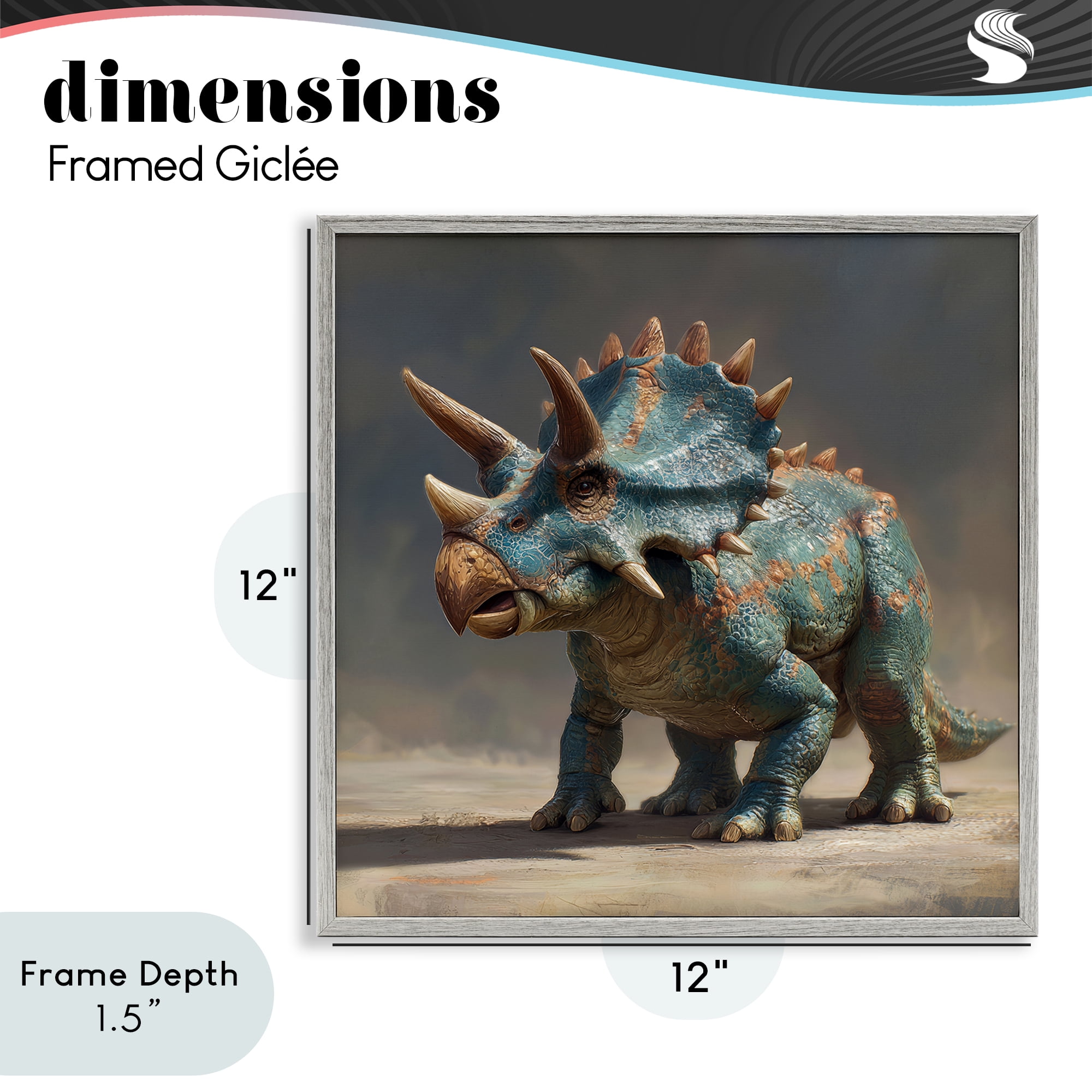 Stupell Industries Horned Triceratops at Sunrise Gray Framed Giclee Art, design by Wumples