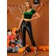 thumbnail image 3 of Top Corto De Terciopelo Para Mujer, Cuello Cuadrado, Manga Corta, Casual, Ajustado, Camiseta Verde L, 3 of 6