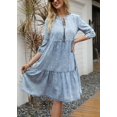 thumbnail image 4 of Chouyatou Women's Vintage Washed Loose Fit 3/4 Sleeve Tiered Babydoll Mini Denim Jean Dress, 4 of 6