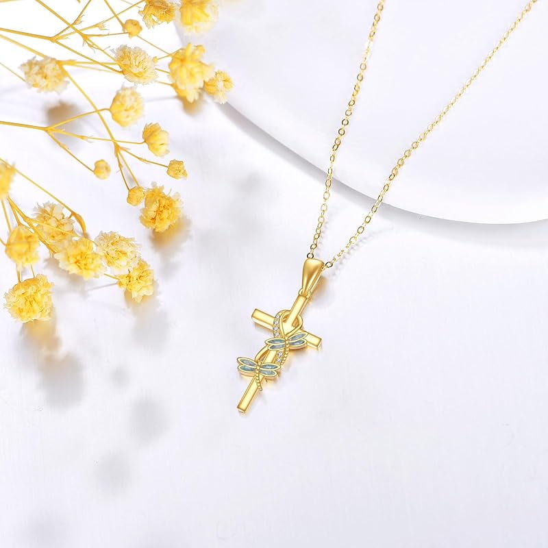 XATENJE 14k Solid Gold Cross Necklace 14k Real Gold Pendant Necklaces Jewelry Gifts For Women