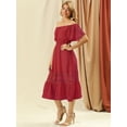 thumbnail image 4 of Vestido maxi Allegra K encaje volantes rojo S, 4 of 6