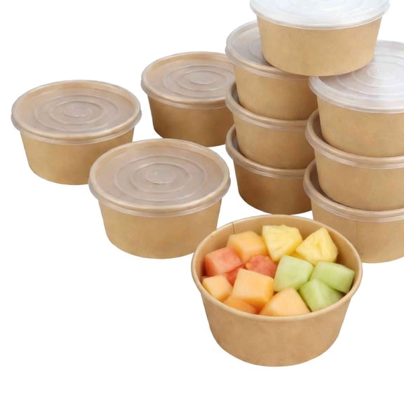 15Pcs Paper Bowls with Lids, 16oz Food Containers Soup Bowls, Party/Picnic Supplies for Hot/Cold Food, Soup (Brown)