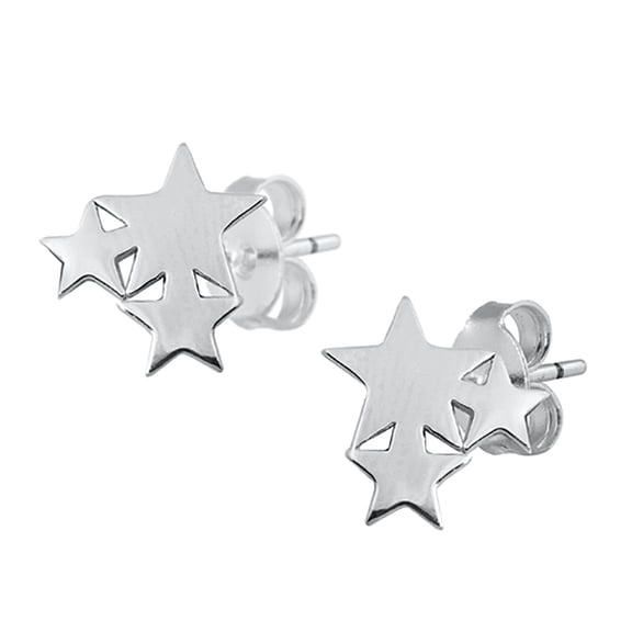 Sterling Silver Triple Stars Stud Earrings
