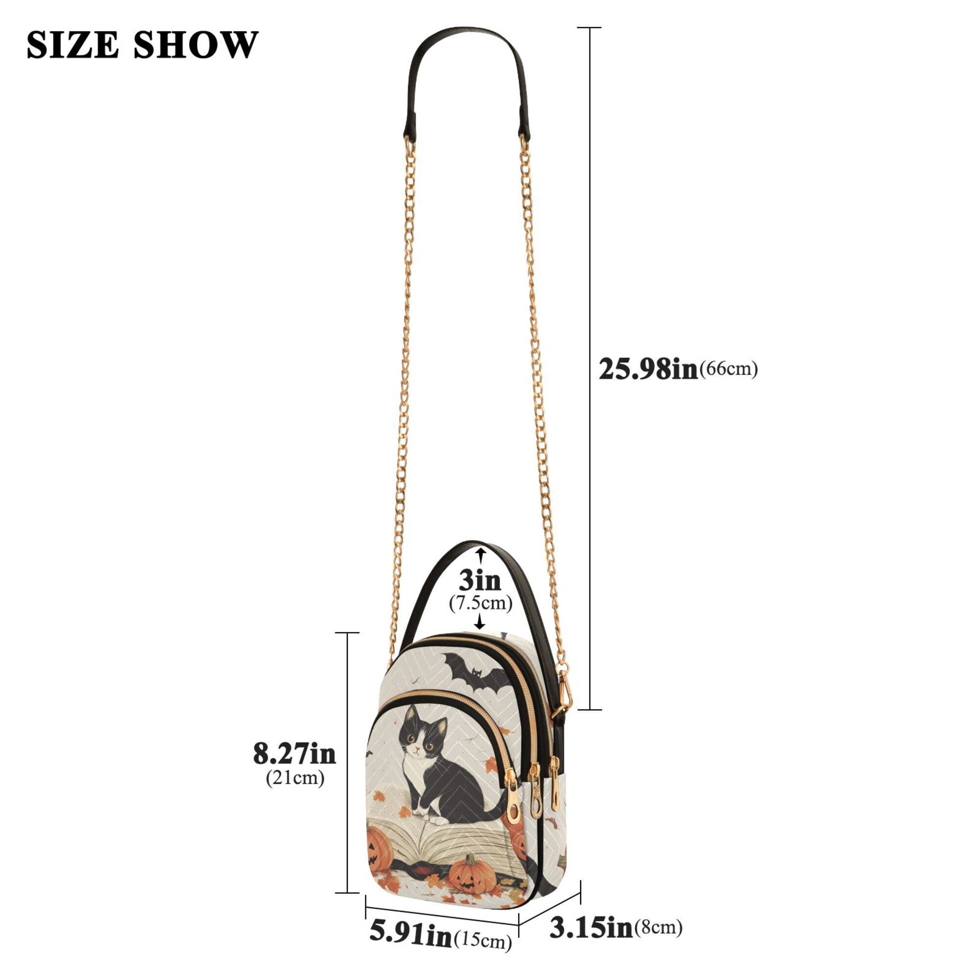 FORMRS Crossbody Bag for Women Quilted Travel Shoulder Cell Phone Purse with Chain Strap Handbag, Gray Cartoon Halloween Cat