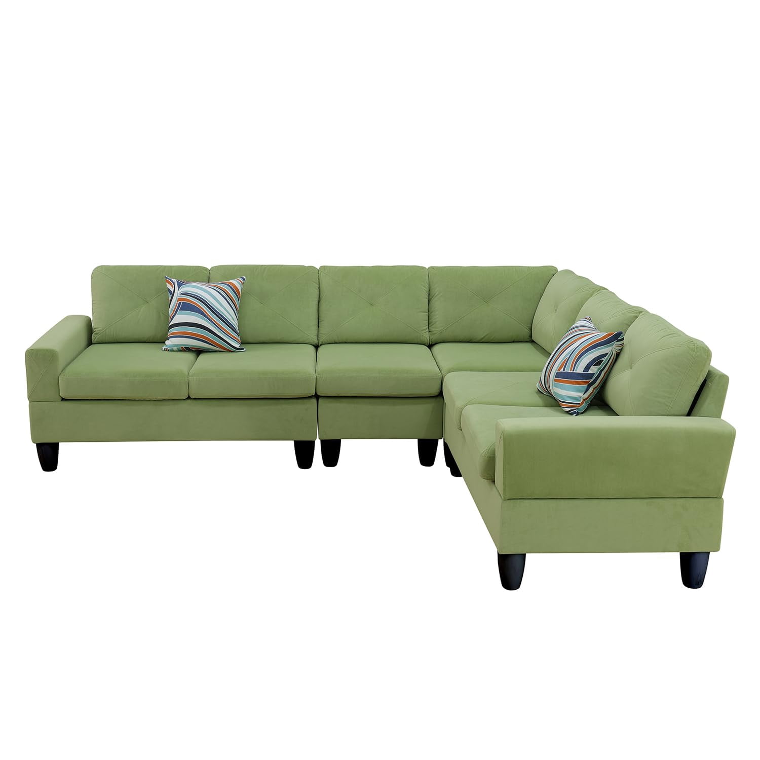 4-Piece Couch Living Room Sofa Set, 6 Seater Modular Sectional Couch L Shaped Corner Sofa, Green