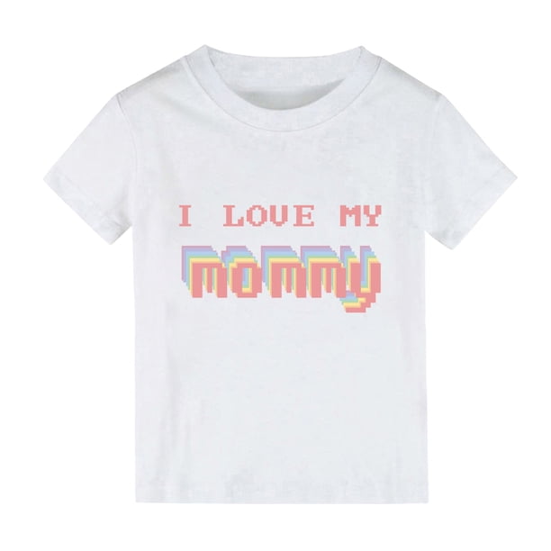 Playera de algodón Gibobby de verano, color sólido, Impresión I LOVE MY MOMMY, para niños y niñas, Color Blanco, Tamaño 12-18 Meses