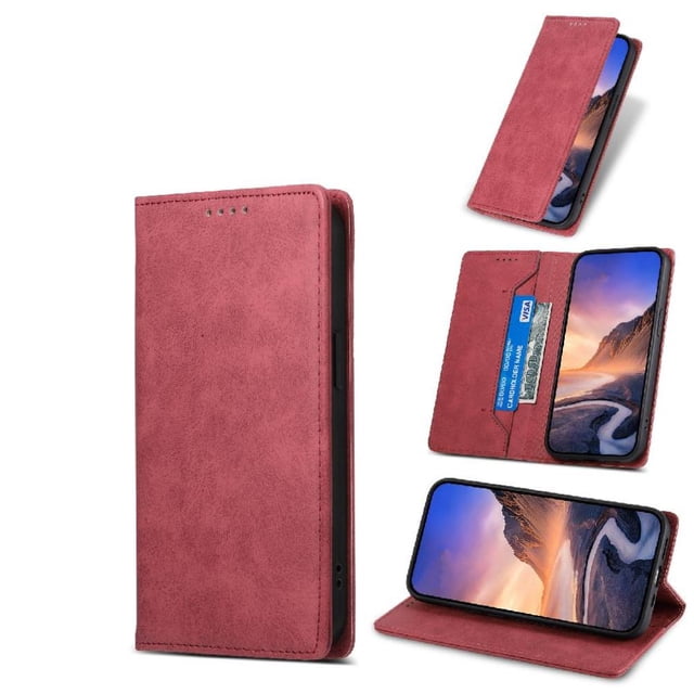 RFID Blocking Wallet Case for Xiaomi Redmi Note 15 5G Multifunctional Flip Cover with Card Slots & Cash Pocket, Magnetic Closure, TPU Bumper & Kickstand Stand Red