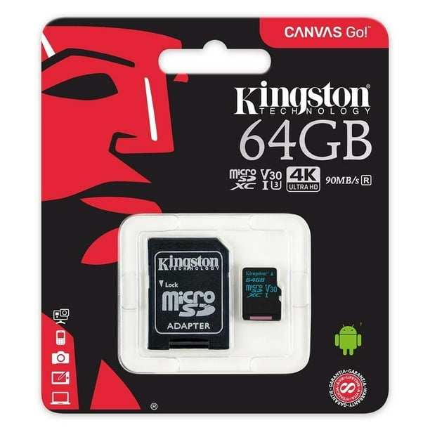 Kingston Canvas Go! - Carte Mémoire Flash (Adaptateur microSDXC vers SD Inclus) - 64 GB - Classe Vidéo V30 / UHS-I U3 / Class10 - microSDXC UHS-I