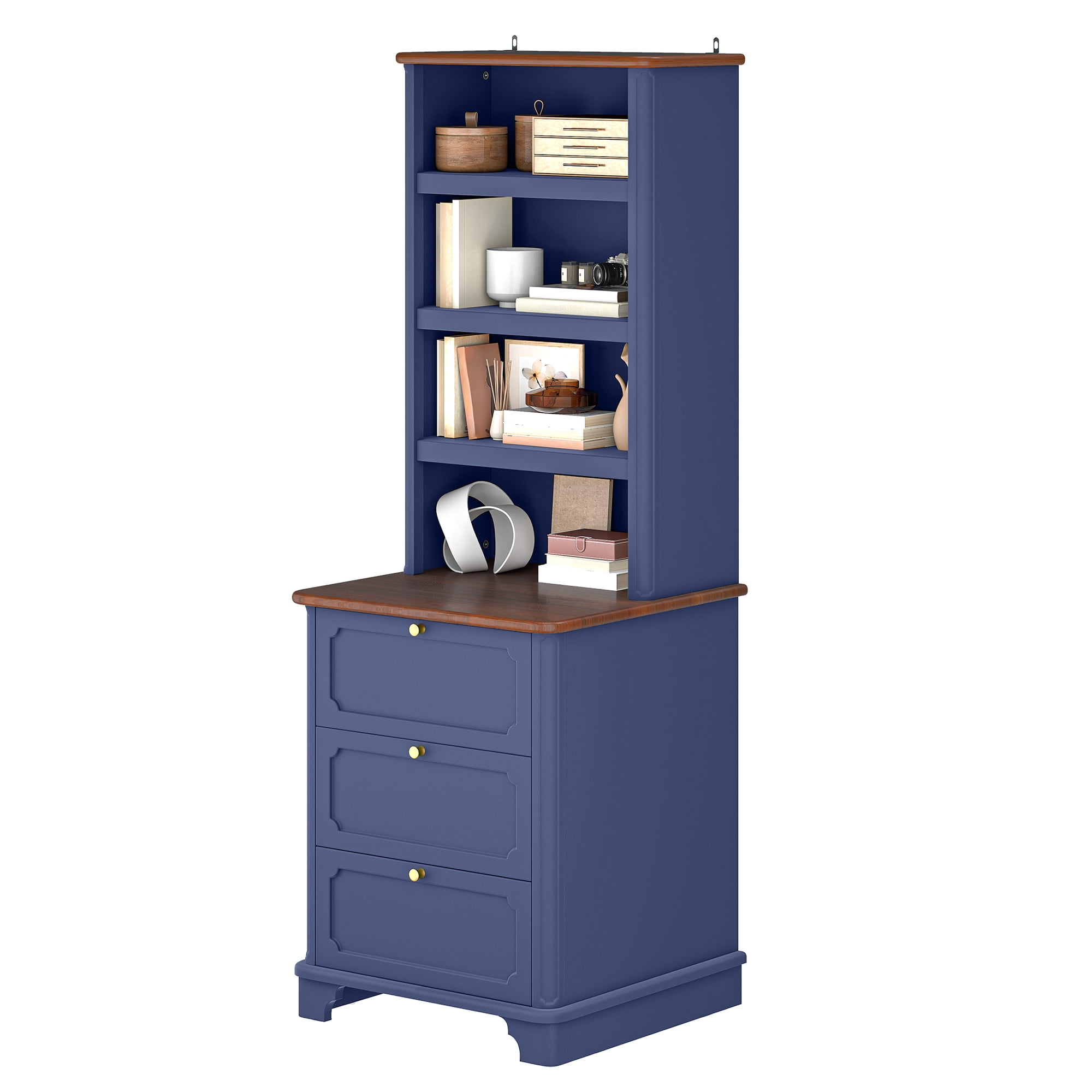 Uforic 71" Tall Bookcases with 3 Drawers& 4 Shelves, Storage bookshelf Display Shelf for Home Office, Blue