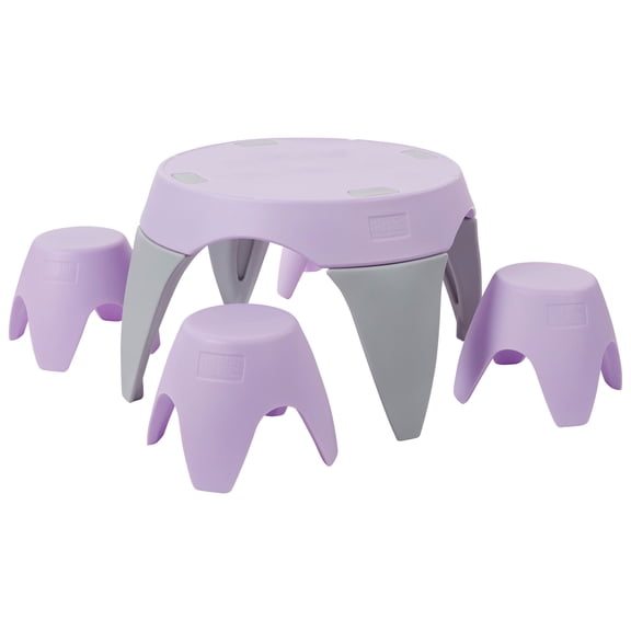 ECR4Kids Ayana Table and Stool Classroom Set, Childrens Furniture, Light Purple/Light Grey, 5-Piece