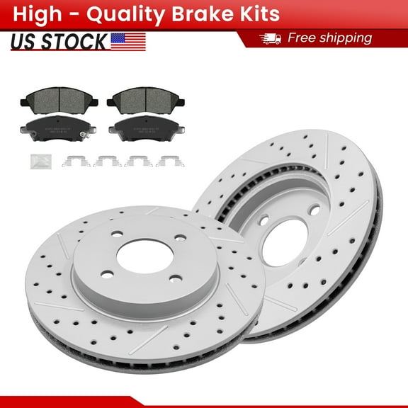 ACB ZONE Front Brake Kits for 2015-2019 Nissan Micra 2012-2019 Versa, Drilled Slotted Disc Brake Rotors and Ceramic Brake Pads