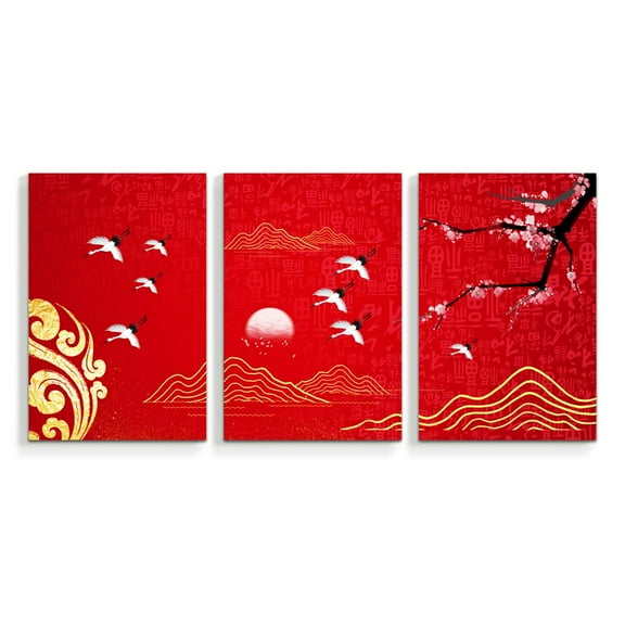 wall26 3 Panel Canvas Wall Art Chinese Traditional Palace Pictures Home Wall Decorations for Bedroom Living Room Paintings Canvas Prints Framed - 16"x24" x 3 Panels