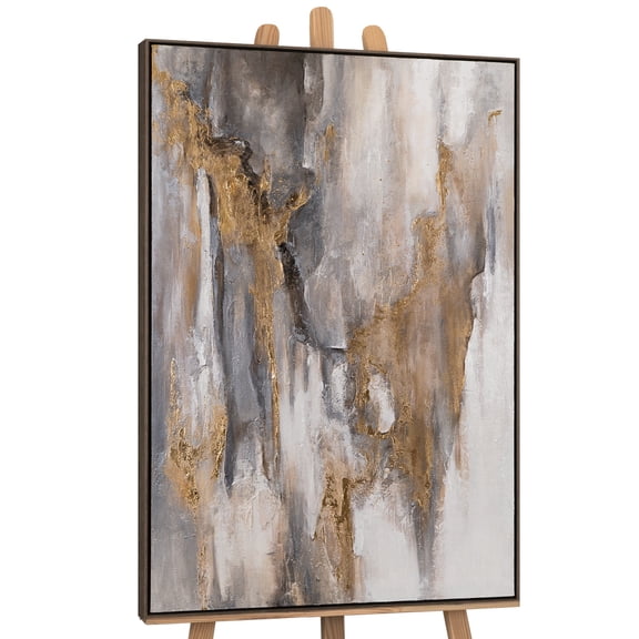 YS-Art Echoes of Time Large Hand-Painted Abstract Textured Canvas Wall Art with Grey Frame, Modern Artwork for Home Decor 48x32 inch