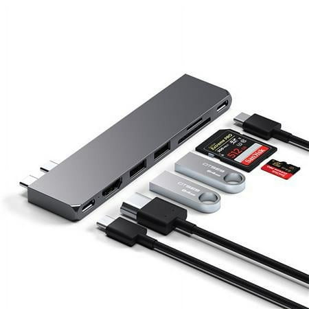 Satechi - PRO Hub Slim 7-in-1 w/ USB 4 Port, 4K HDMI, USB3.2 Gen 2, SD/TF Card Reader, and 100W USB C PD for MacBook Pro/Air M2 - Space Gray