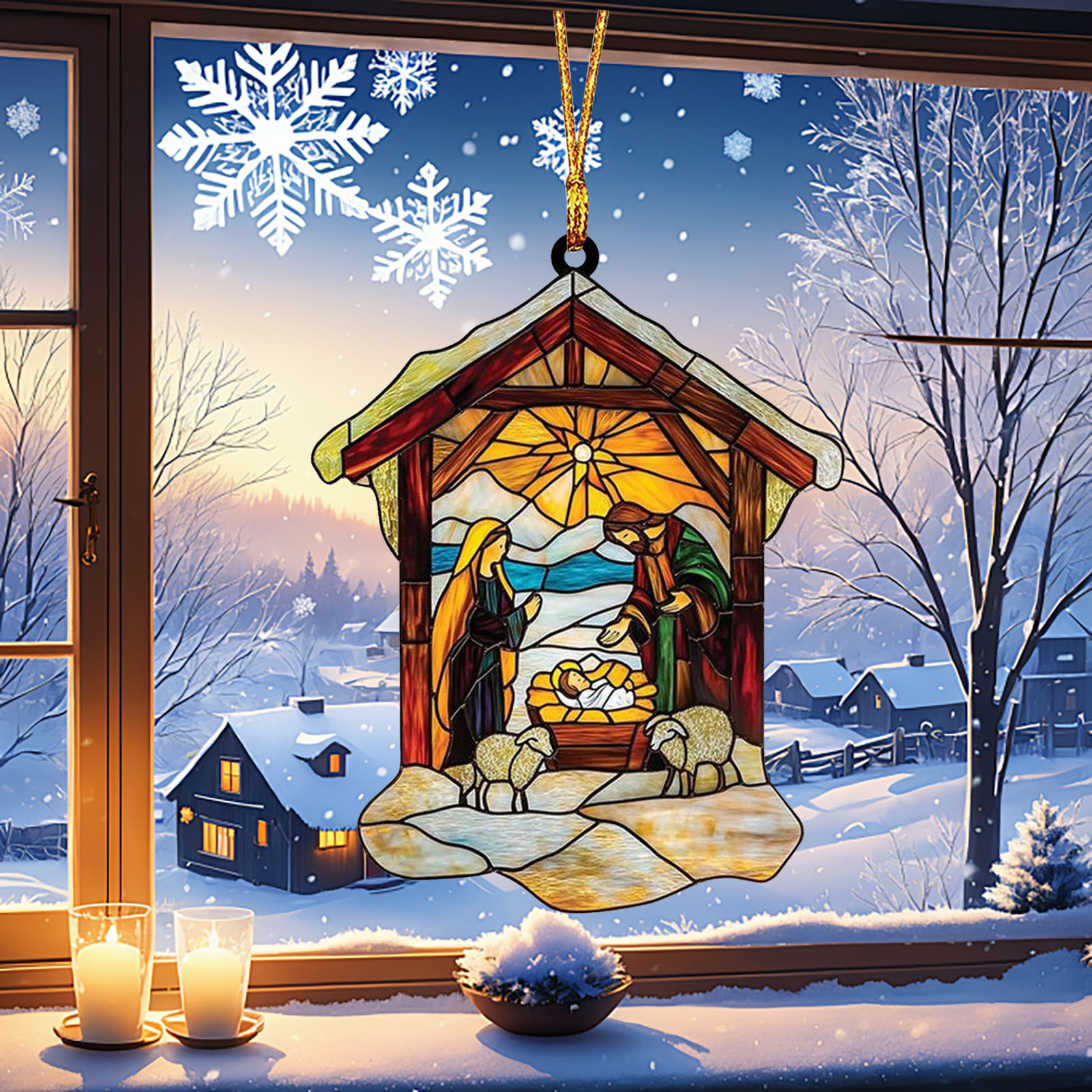 Attrape-soleil En Acrylique Pour Crèche De Noël, Fenêtre En Verre Teinté Jésus-Christ, Décoration De Naissance De Jésus, Cadeau Pour La Famille Et Les Amis