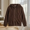 thumbnail image 4 of Mooqilaa Girls Zip up Hoodies, Long Sleeve Spring Fall Casual Knitted Lightweight Outerwear Brown Size 13-14 T, 4 of 5