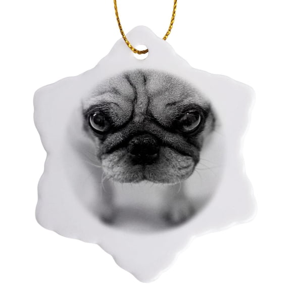 3drose, Pug, 3 inch Snowflake Porcelain Ornament