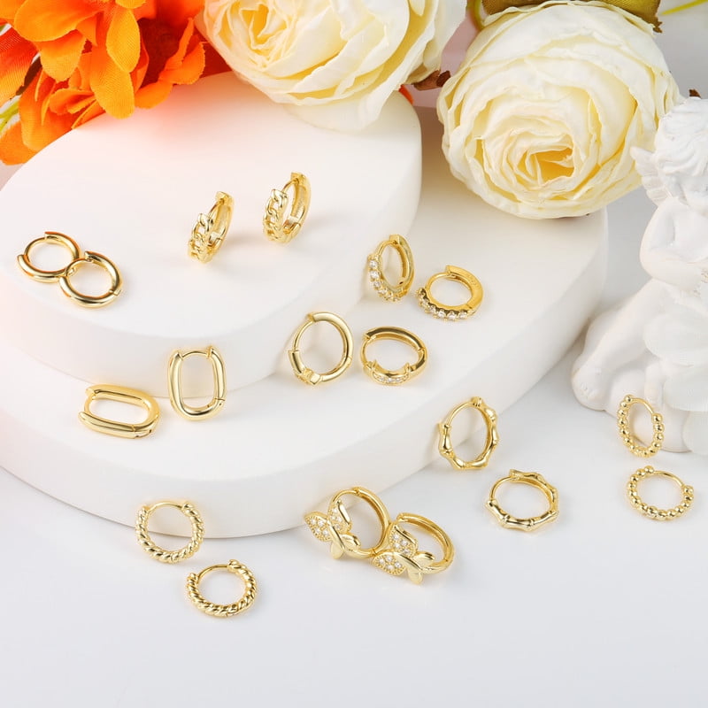 Alexcraft Gold Hoop Earrings Set for Women - 14K Gold Plated Chunky Hoops Twisted Huggie Hoop Earrings for Gift Lightweight - Woman Hypoallergenic Stackable Earrings Multiple Piercing