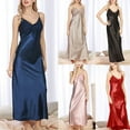 thumbnail image 1 of Summer Silk Pajamas Nightgown Women Pleated V Neck Sleeveless Maxi Nightdress, 1 of 7