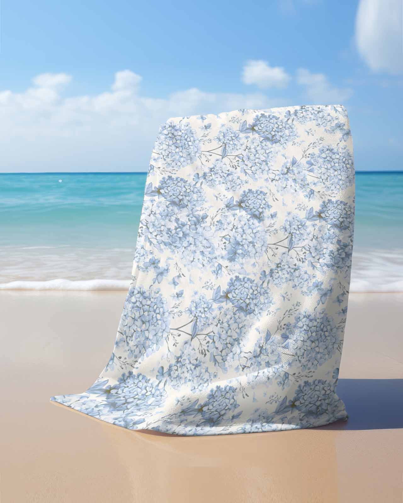 Blue Floral Beach Towels Oversized Super Absorbent, Garden Petals Flower Botanical Tree Branch Lightweight Bath Towel Quick Dry Sets For Bathroom/Pool/Rv Camping/Beach Play/Gym Room/Picnic 31"x62"