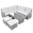 thumbnail image 3 of 6-Piece Outdoor Furniture Set Patio Rattan Furniture Set with an Adjustable Table, Recliners with Extendable Side Tables, and Two Ottomans for Patio, Lawn, Backyard, Pool (Beige), 3 of 12