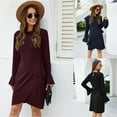 thumbnail image 2 of Women Flare Long Sleeve Ruffle Back Keyhole Tie Waist Split Irregular Midi Dress, 2 of 21