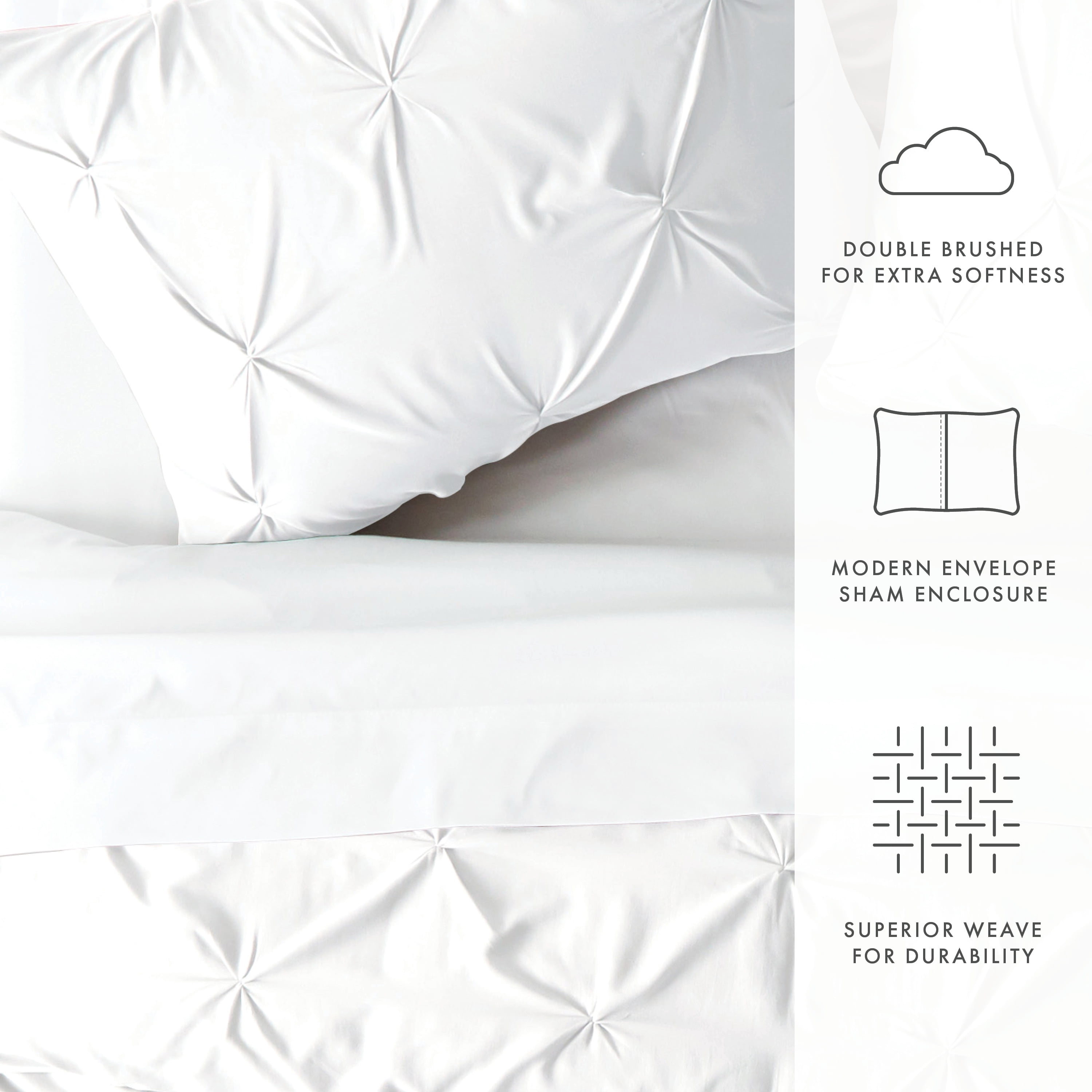Noble Linens White Pinch Pleat 3-Piece Duvet Cover Set, King/Cal King
