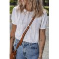 thumbnail image 6 of Women's White Pointelle Knit Short Puff Sleeve Crewneck Sweater - Casual and Stylish | [ZhiHiMeRi] | (US 12-14)L, 6 of 8
