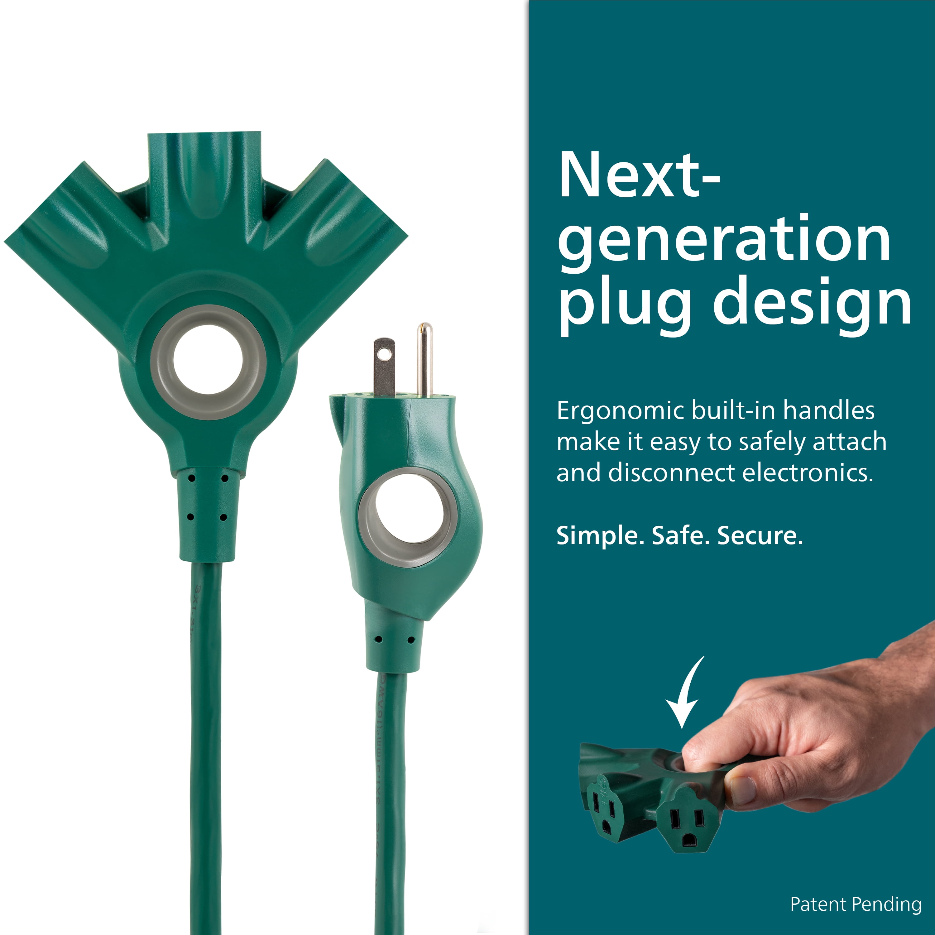 (2 pack) Philips EZGrip 25FT Green Outdoor Extension Cord 3 Prong with Multiple Outlets, 16AWG