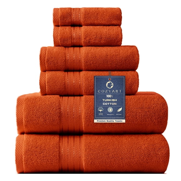 Juego de toallas COZYART de algodón turco naranja quemado, 650 g/m², 6 piezas