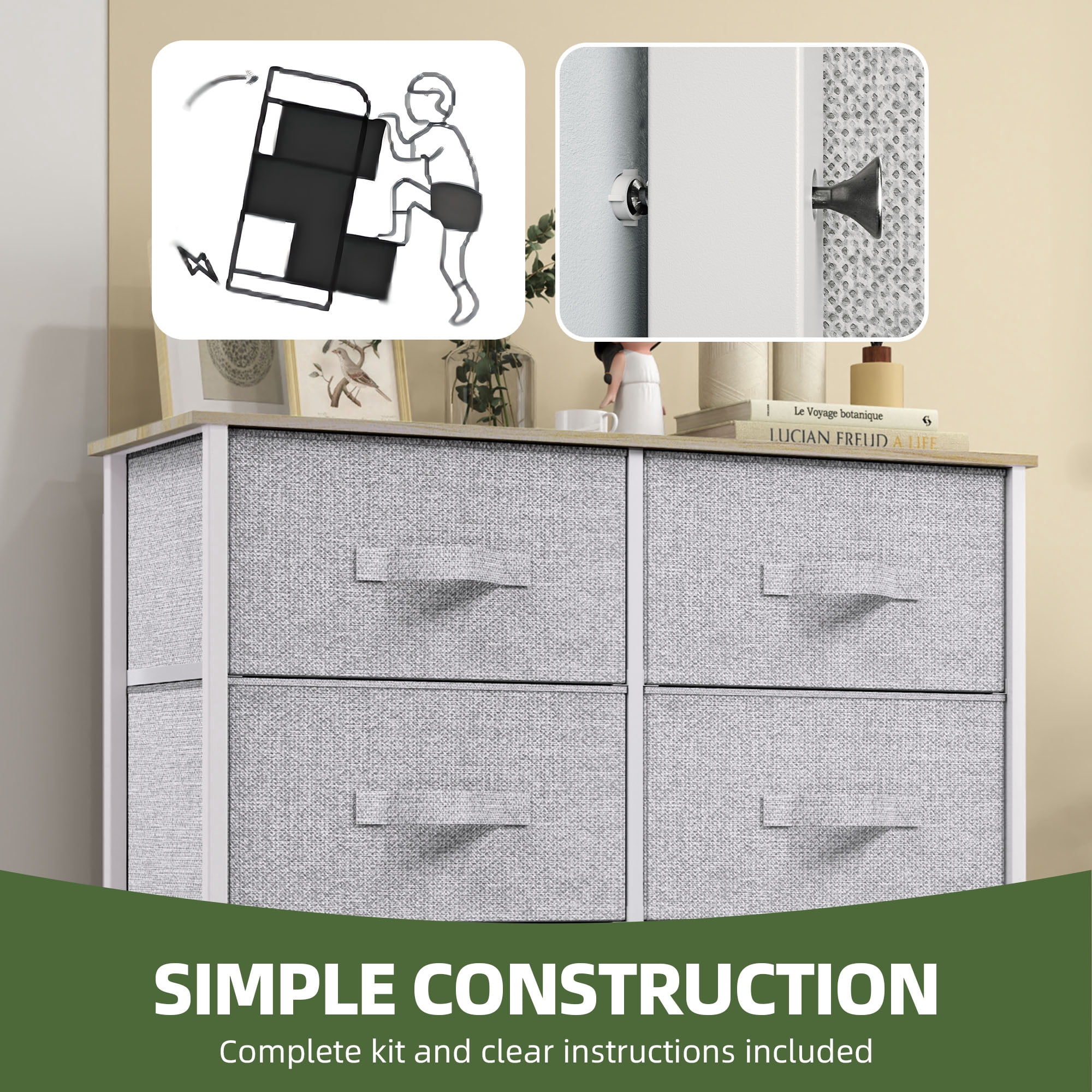 Uforic 8 Drawers Dresser Chest of Drawers for Fabric Storage Dressers for Living Room Light Gray