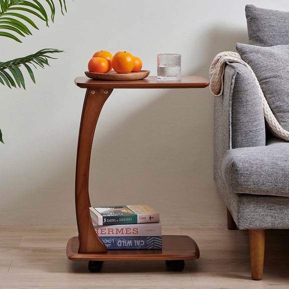 MLRDWLS Emerson C-Shaped End Table with Wheels, Walnut Color