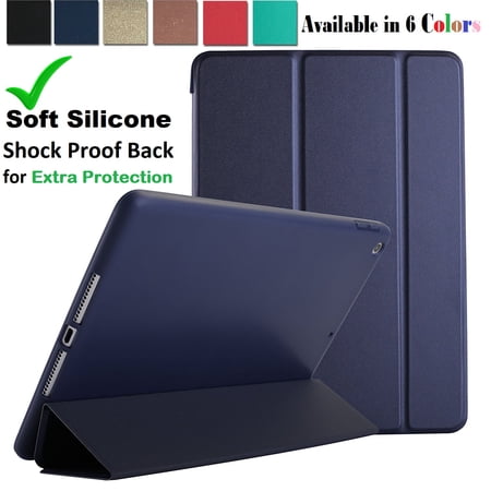 iPad Air 1 2013 9.7 Inch [ Air 1st Gen ] A1893 A1822 A1566 MD785LL/A MD788LL/A MD786LL/A MD789LL/A Smart Trifold Lightweight Soft Silicone TPU Back Case - Navy Blue