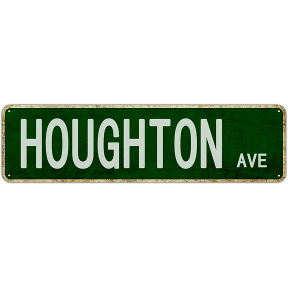 Houghton Avenue Vintage Decorative Poster Avenue Road Street Name Tin Sign Wall Art Metal Tin Sign Hanging Decorations 16X4Inch