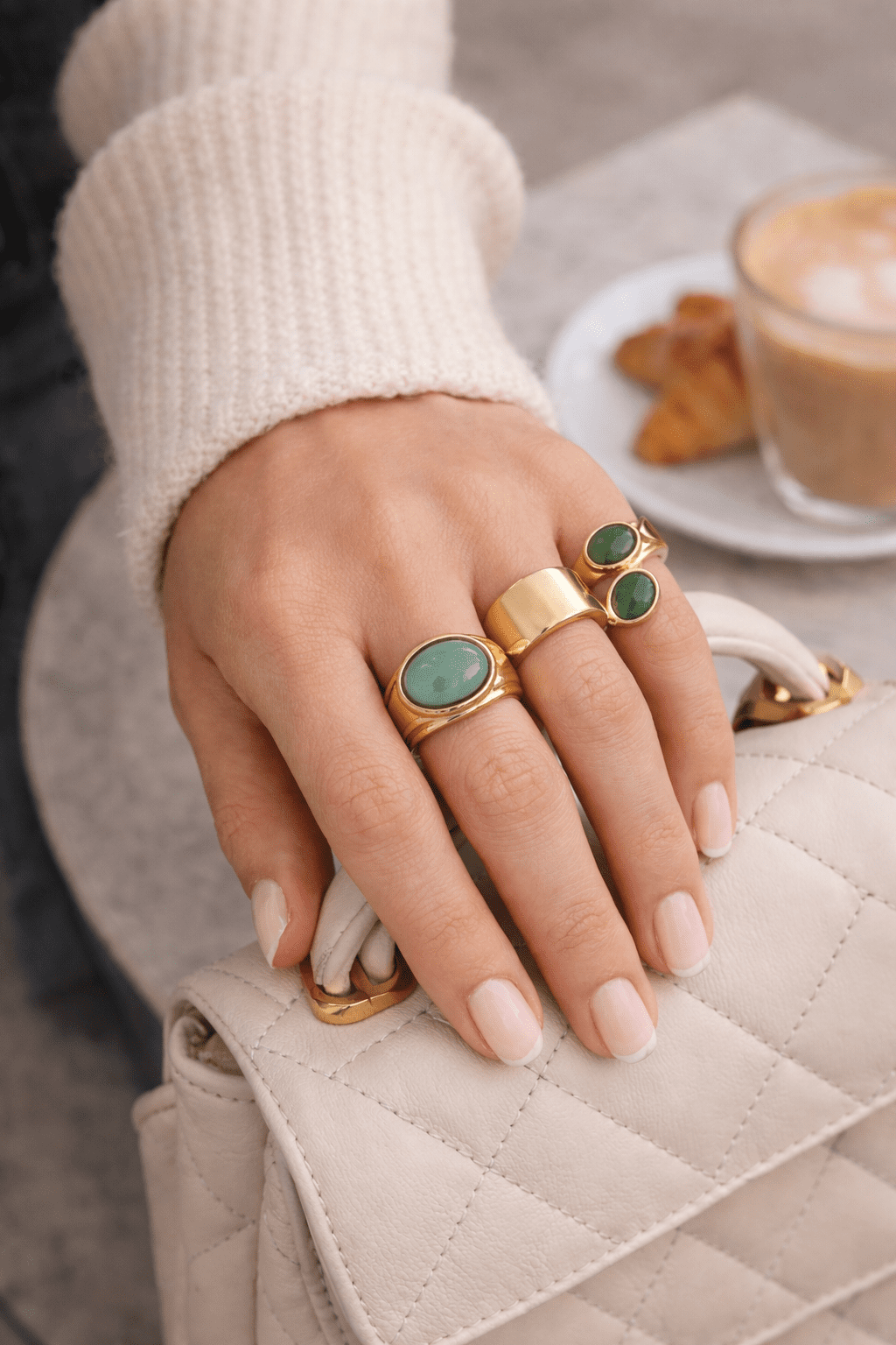 Time and Tru Multicolor Cabochon Chunky Rings for Female Adults and Teens, 3 Pack