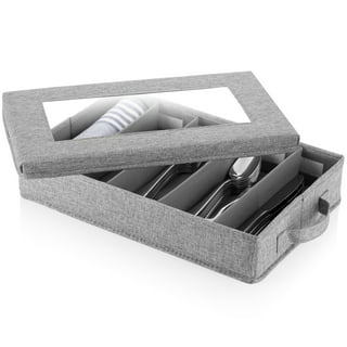 OROMYO Flatware Storage Case with PVC Lid 5 Compartment Foldable