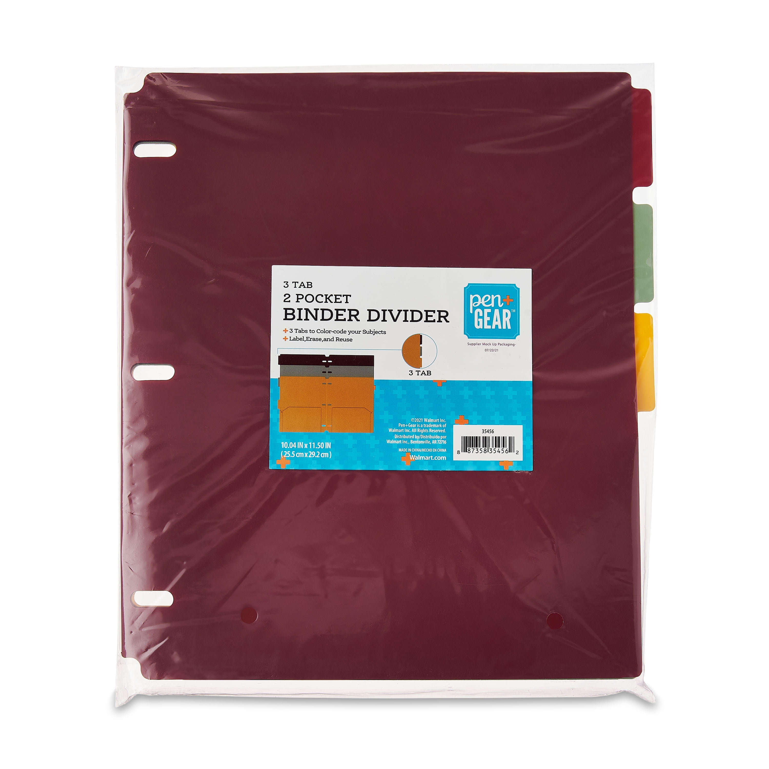 Pen+Gear 3-Tab 2-Pocket Binder Dividers, 3 Count,3 Color