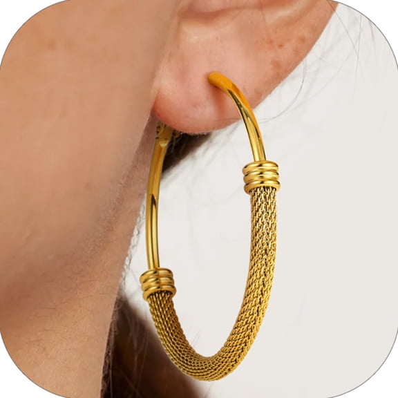 PROSTEEL Stainless Steel Hoop Earrings for Women 14K Gold Plated 50MM Large Hoops Jewelry Mother's Day Christmas Birthday Valentine Day Gifts for Mom Daughter Adults