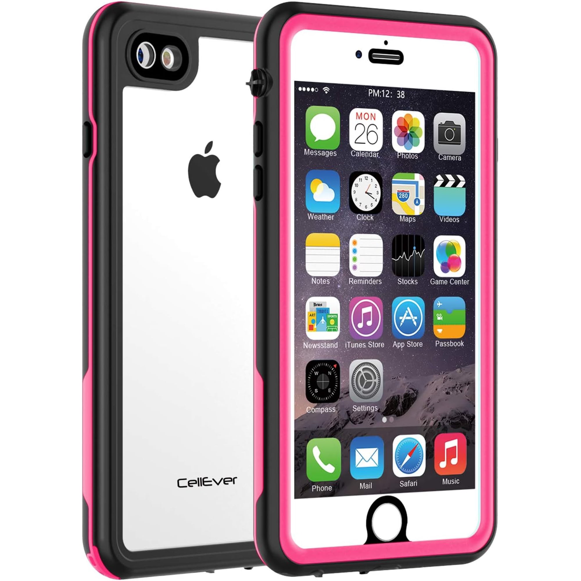 CellEver Waterproof Case for iPhone SE 2020 / iPhone 8 / iPhone 7, Clear Waterproof IP68 Certified Full Body Sealed Protective Transparent Cover KZ (Pink)