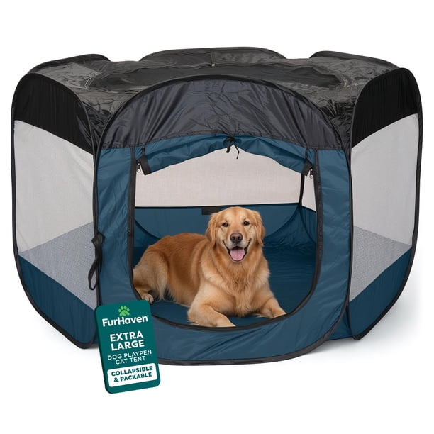 Parque portátil para mascotas FurHaven para perros y gatos, extra grande, azul