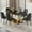 Black + Gold Table with Black Chairs, variant on SUDICA 63" Dining Table Set, Black Faux Marble Glass Top, White PU Leather Chairs, Set of 6
