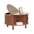 thumbnail image 4 of HAIMOO Round Farmhouse Coffee Table with Storage, Wood Sofa Table for Home Living Room Office with Hidden Compartment and Sliding Cabinet Door, Brown, 4 of 17