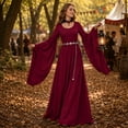 thumbnail image 5 of Halloween Medieval Costume for Women, Round Neck Batwing Sleeve Long Dress with Flowing Full Skirt, Vintage Renaissance Gown for Halloween Party, Medieval Faire and Cosplay, 5 of 6