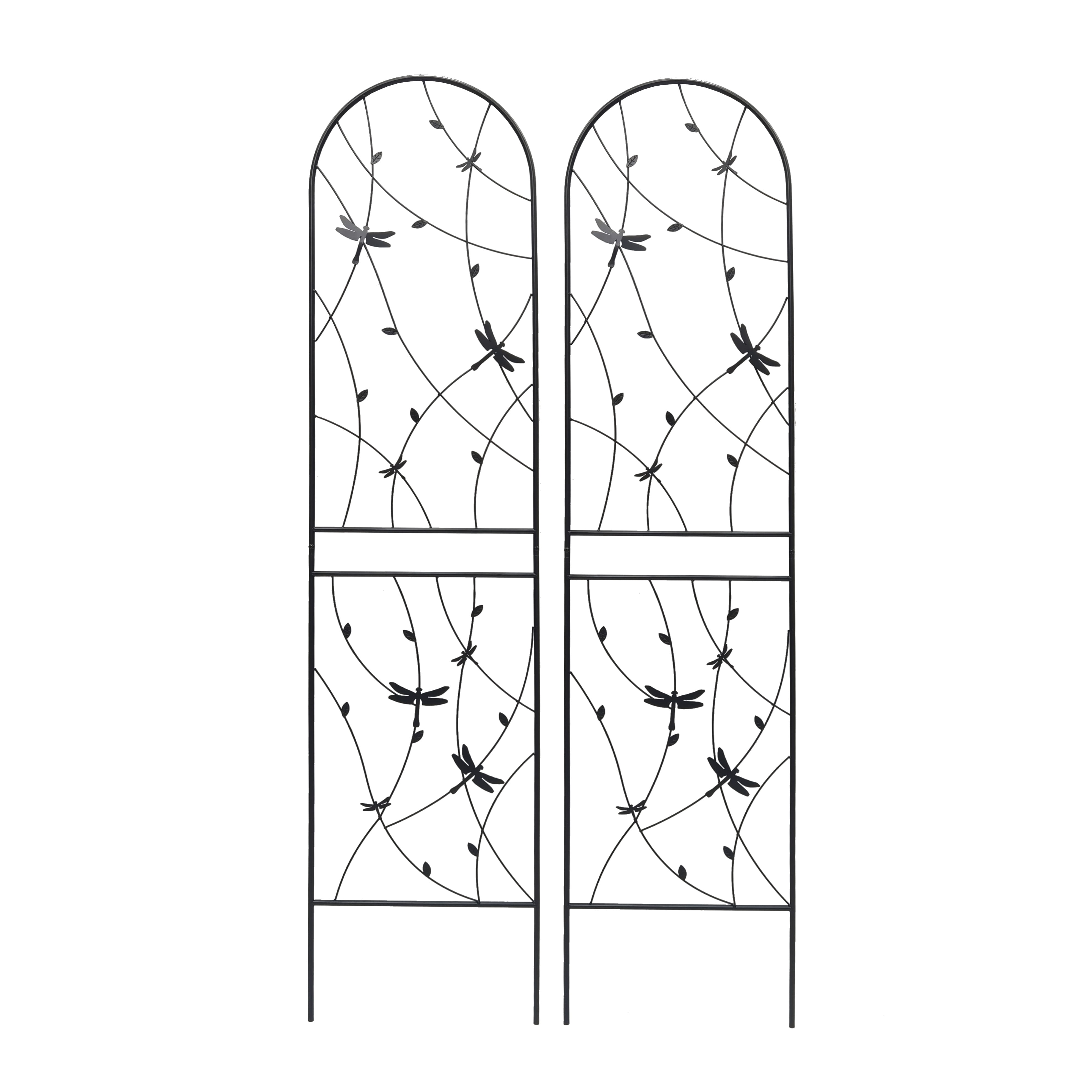 Aukfa Garden Trellis for Climbing Plants, 2 Pack Outdoor Metal Trellis 86.7" x 19.7", Support Dragonfly Decor,Black
