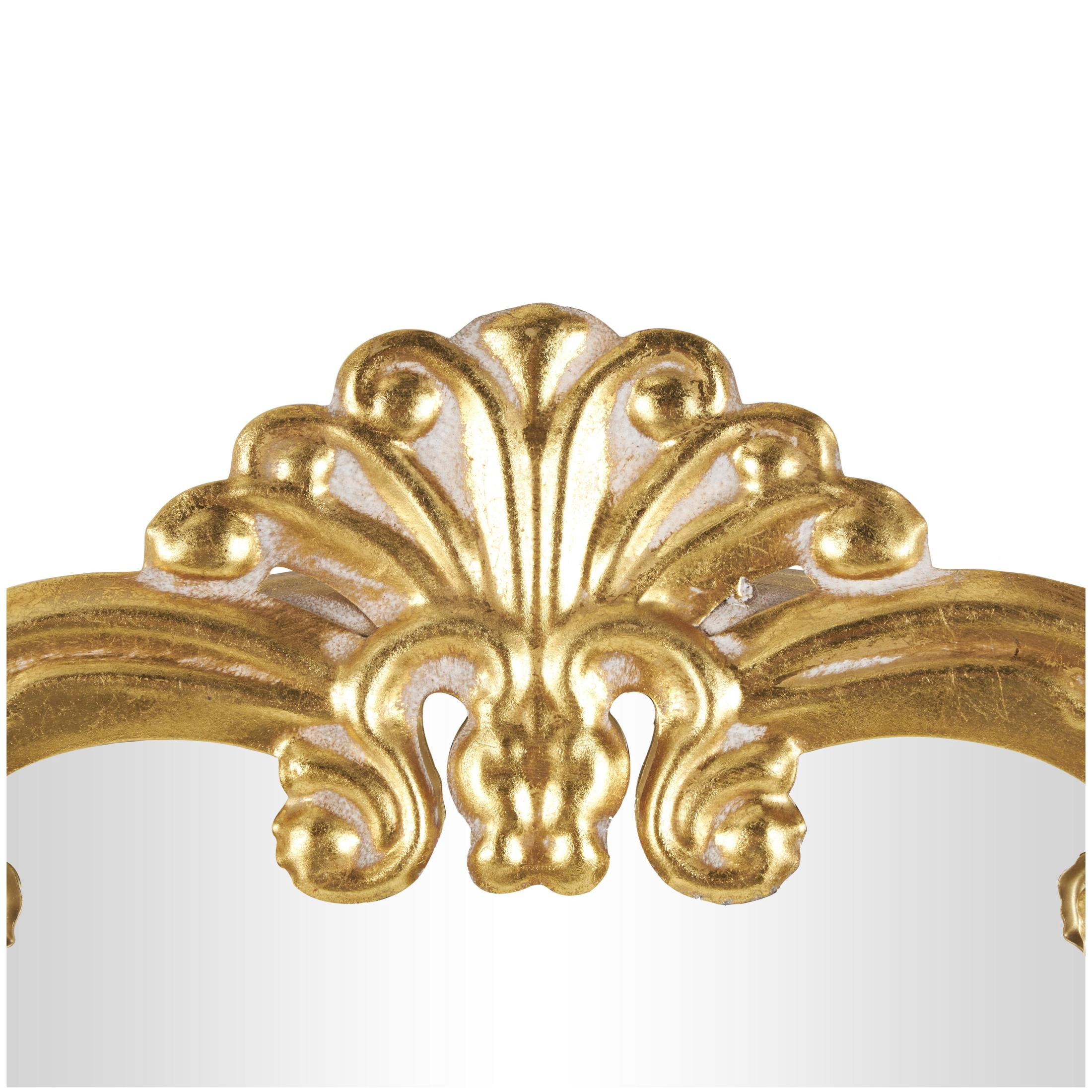 DecMode 30" x 32" Gold Ornate Baroque Round Scroll Wall Mirror