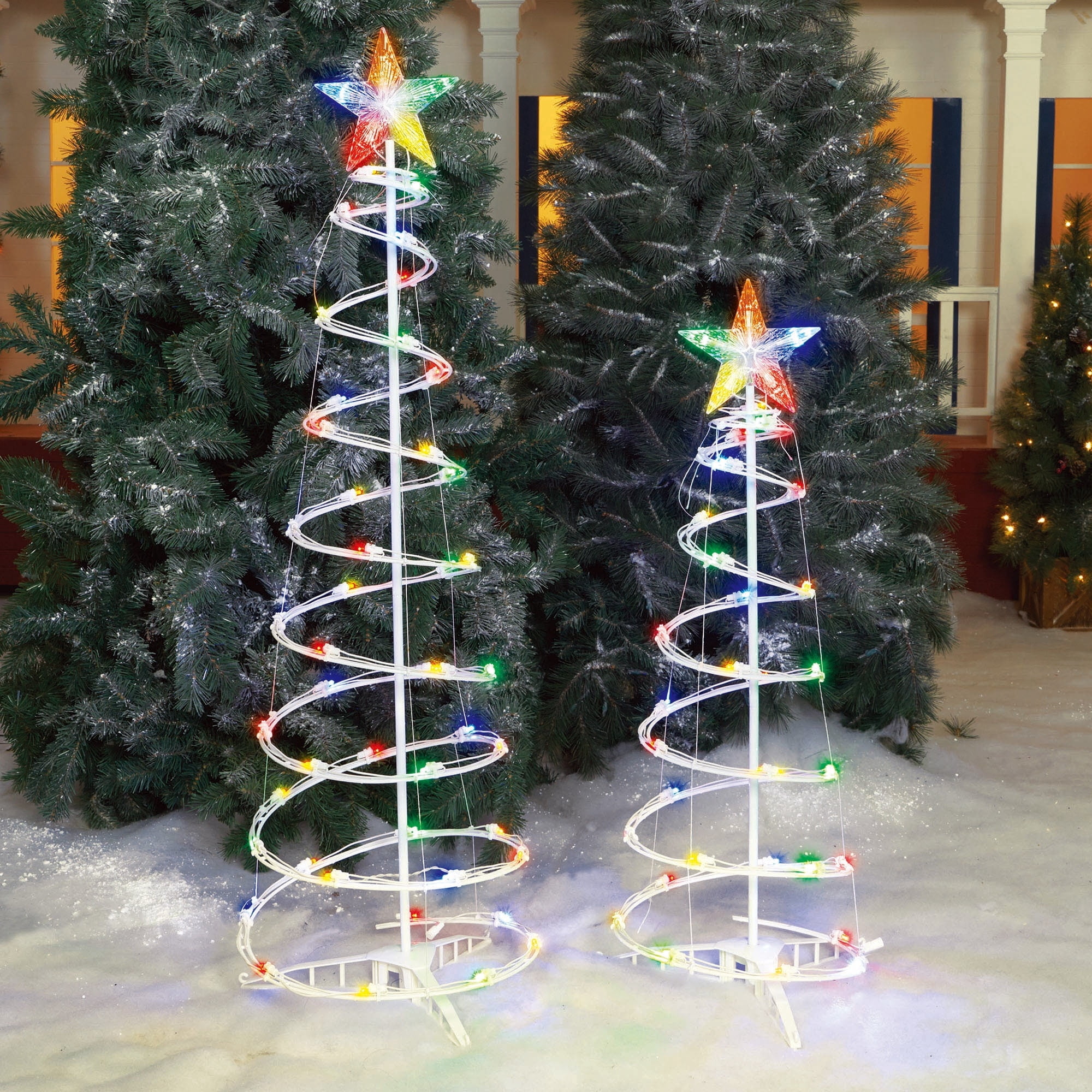 Indoor/Outdoor LED 8-Function Color-Changing Spiral Christmas Trees, Cool White to Multicolor, Set of 2, by Holiday Time