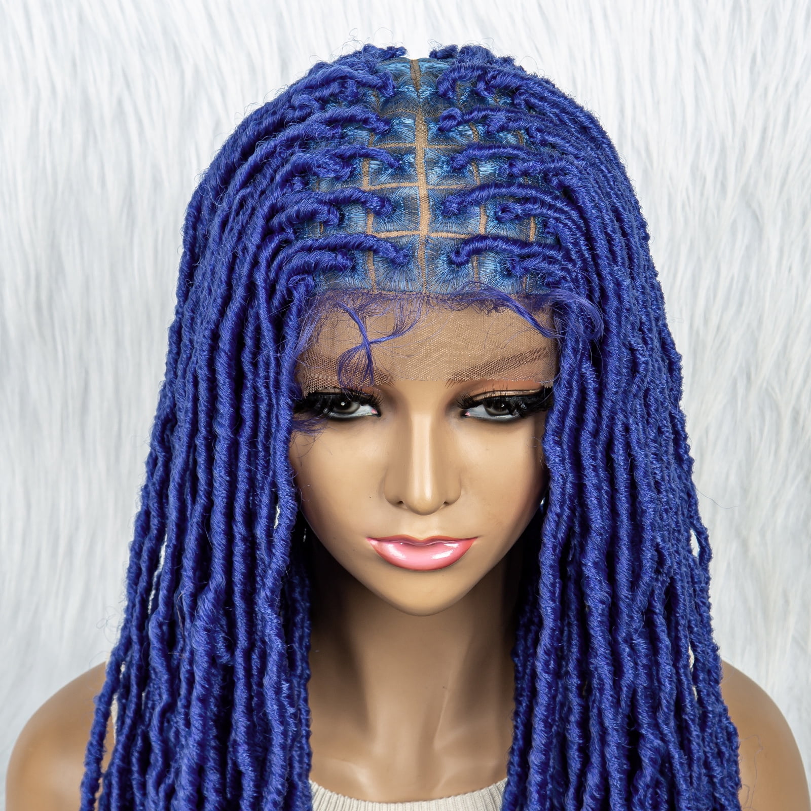 Colorful Locs Wigs 36 Inches Full Double Lace Square Knotless Dreadlock Braiding Wig with Baby Hair for Black Women Synthetic Lace Frontal Long Cornrow Box Braided Wigs Blue Color