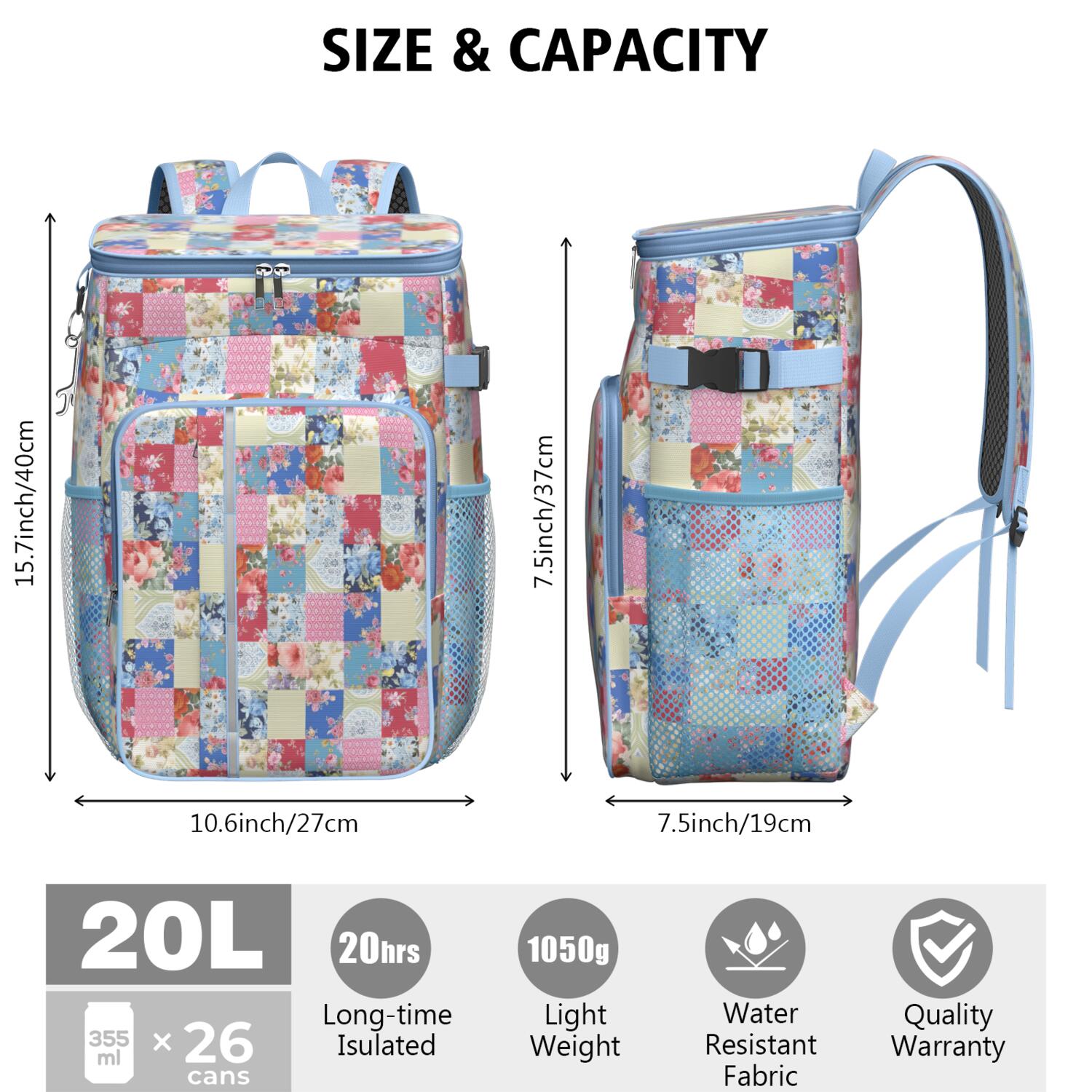 Travel Cooler Bag - Boho Bohemia Flower Camping Beer Cooler Backpack with Bottle Opener- Waterproof Insulated Picnic Backpacks - Cooler Bag for Beach